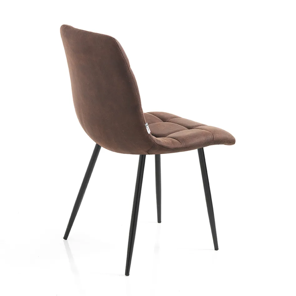 Sedia da Cucina in Tessuto con Gambe in Metallo Nero 4 Pezzi - Celeste Viadurini