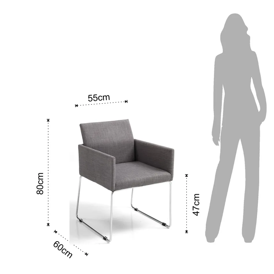 Sedia da Cucina in Tessuto Grigio con Base in Metallo 2 Pezzi - Persiana Viadurini