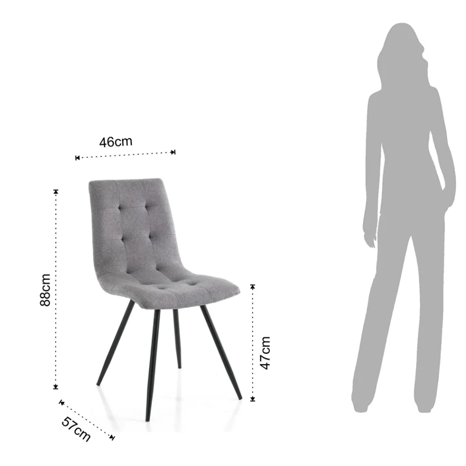 Sedia da Cucina in Tessuto Grigio e Metallo Nero Opaco 2 Pezzi - Scirocco Viadurini