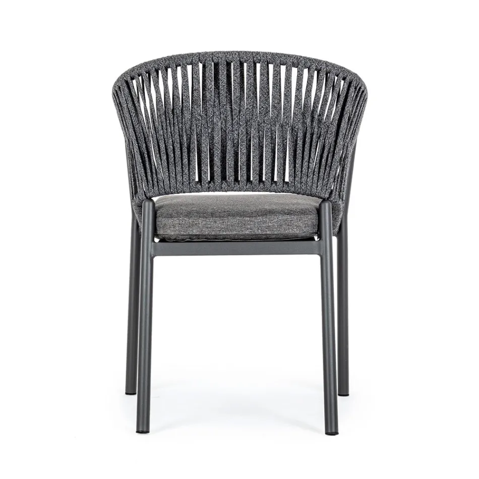 Sedia da Esterno Impilabile con Seduta in Tessuto, Homemotion 4 Pezzi - Aleandro Viadurini