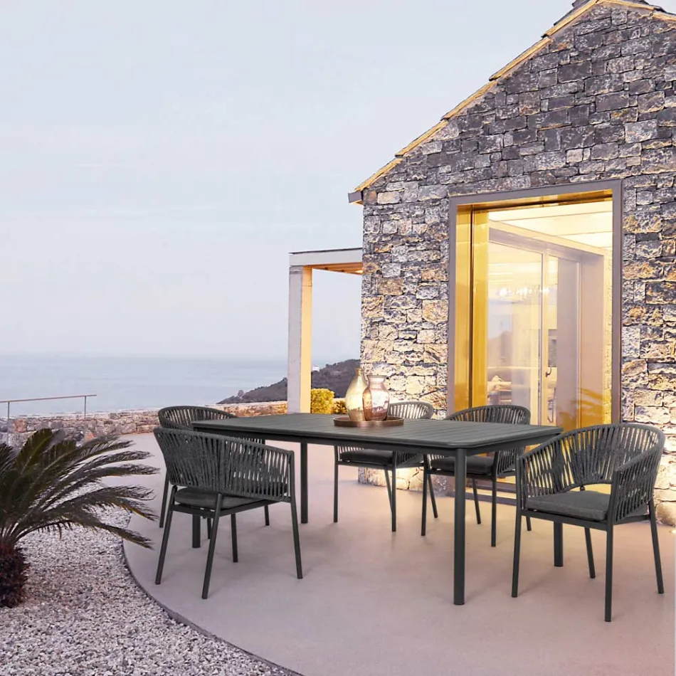 Sedia da Esterno Impilabile con Seduta in Tessuto, Homemotion 4 Pezzi - Aleandro Viadurini