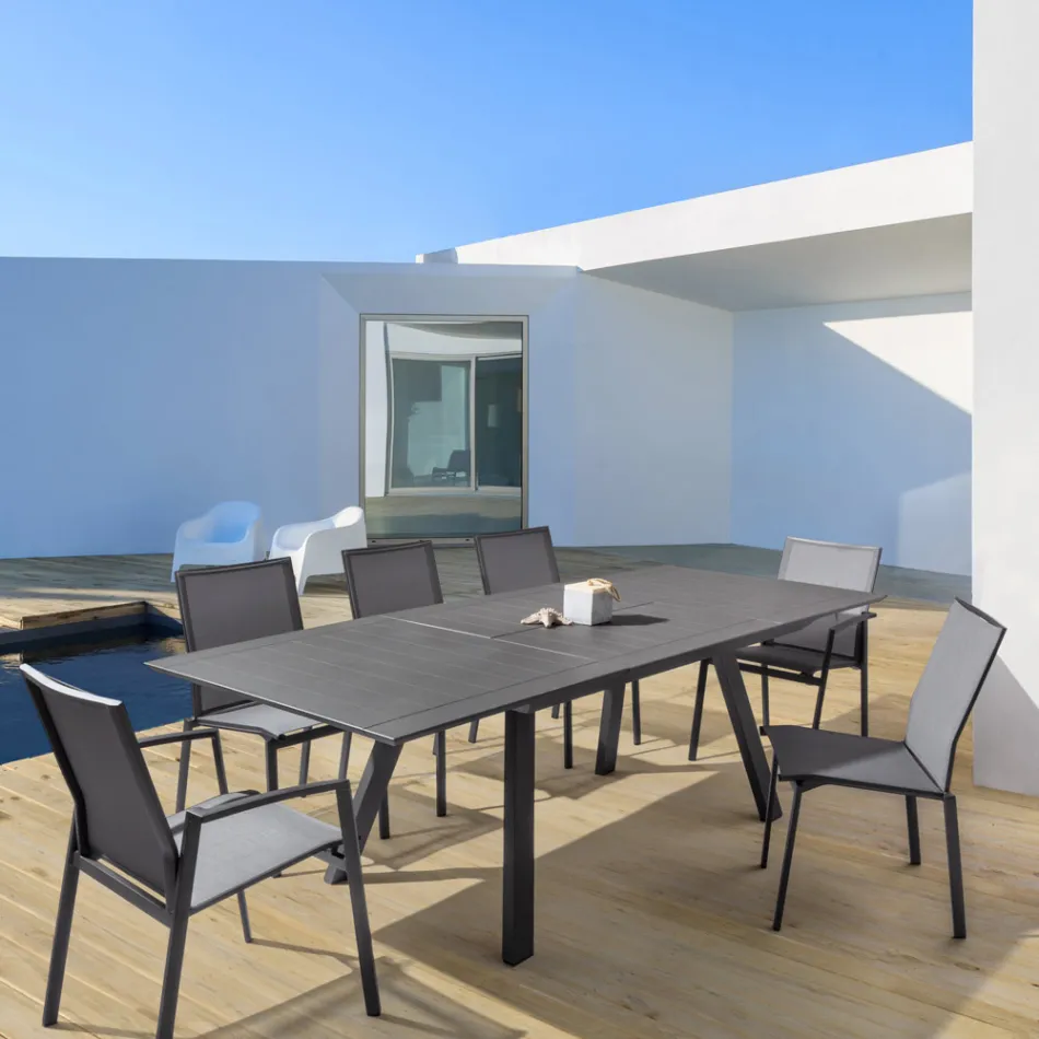 Sedia da Esterno Impilabile in Alluminio e Textilene, Homemotion 4 Pezzi - Serge Viadurini