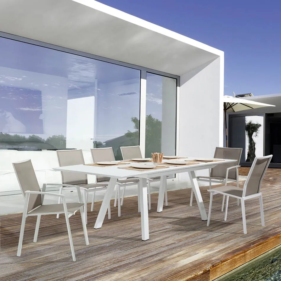 Sedia da Esterno Impilabile in Alluminio e Textilene, Homemotion 4 Pezzi - Serge Viadurini