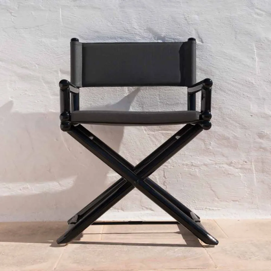 Sedia da Esterno in Legno Naturale o Nero e Tessuto Design Richiudibile - Suzana Viadurini