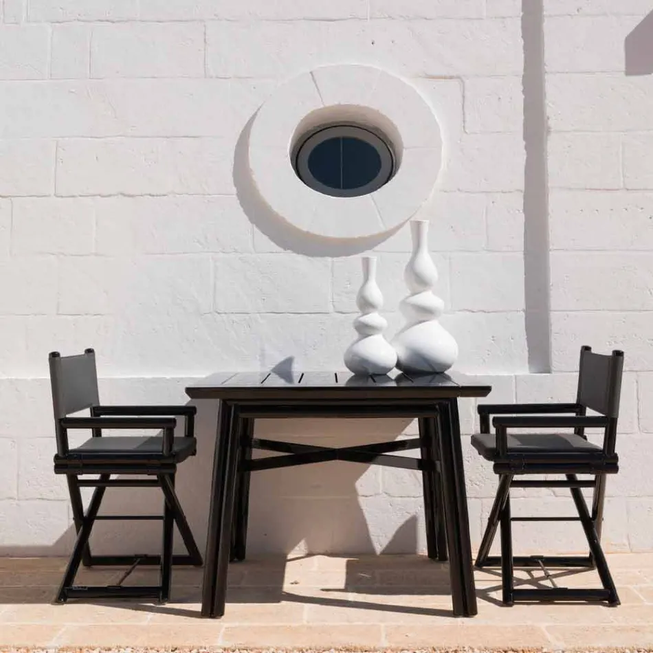 Sedia da Esterno in Legno Naturale o Nero e Tessuto Design Richiudibile - Suzana Viadurini