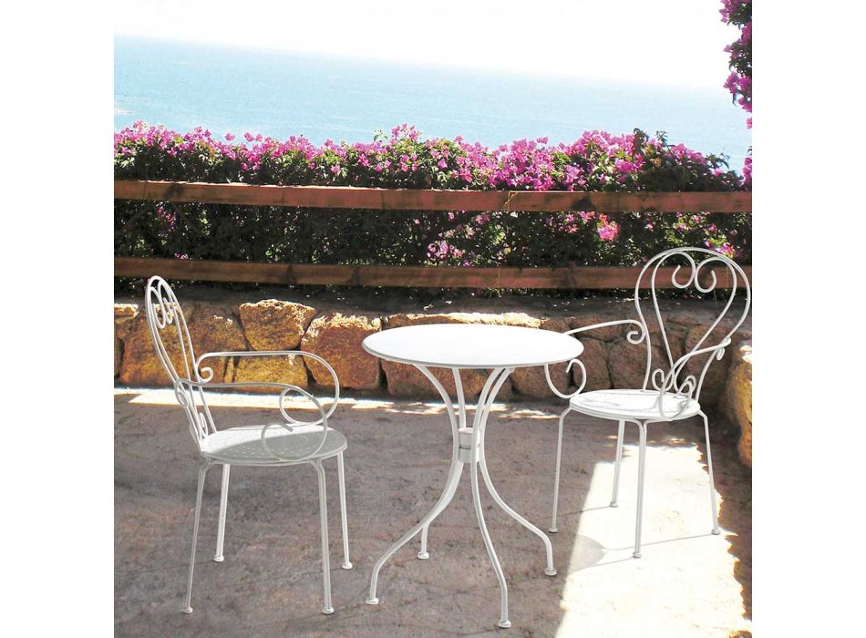 Sedia da Giardino con Braccioli Design Shabby Chic in Acciaio - Incanto Viadurini