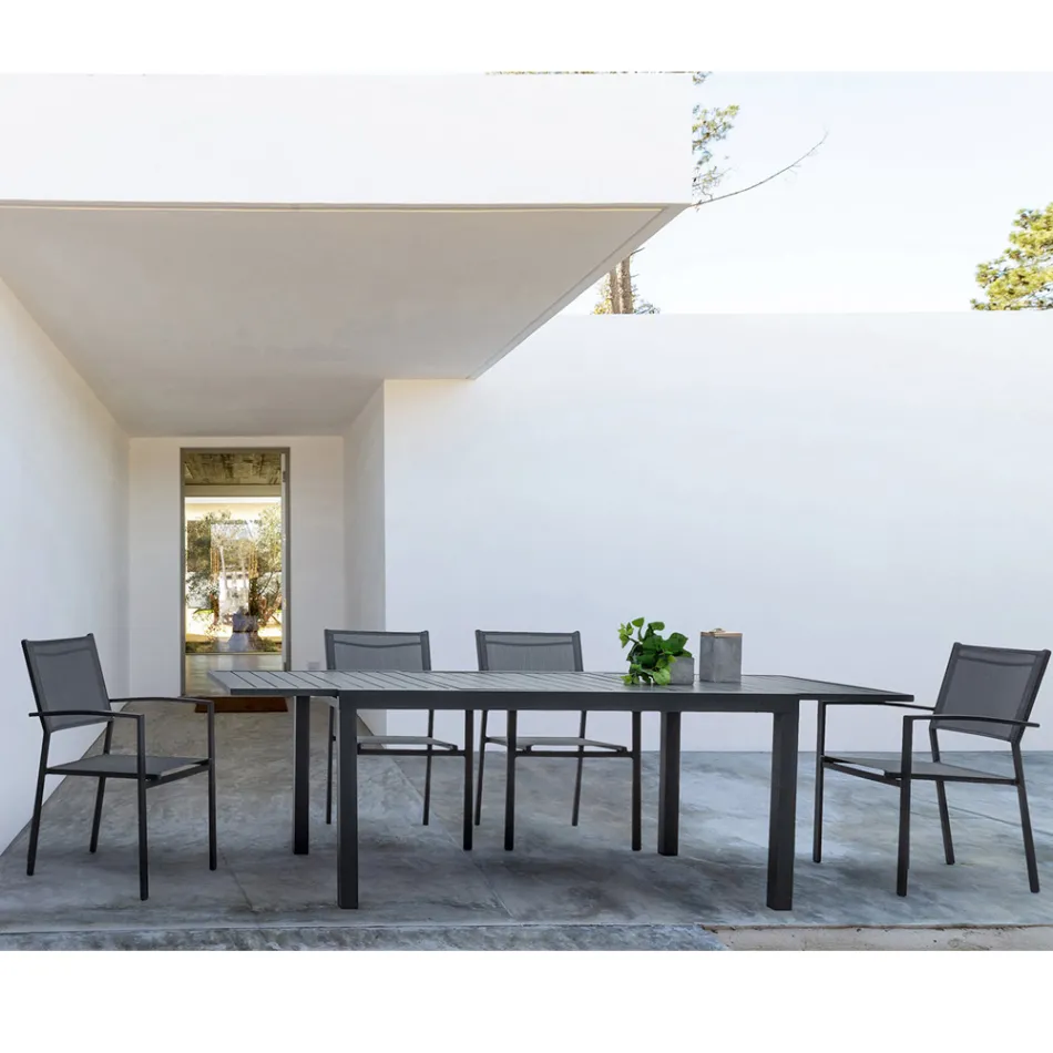 Sedia da Giardino Impilabile in Alluminio e Textilene Design Moderno - Franz Viadurini