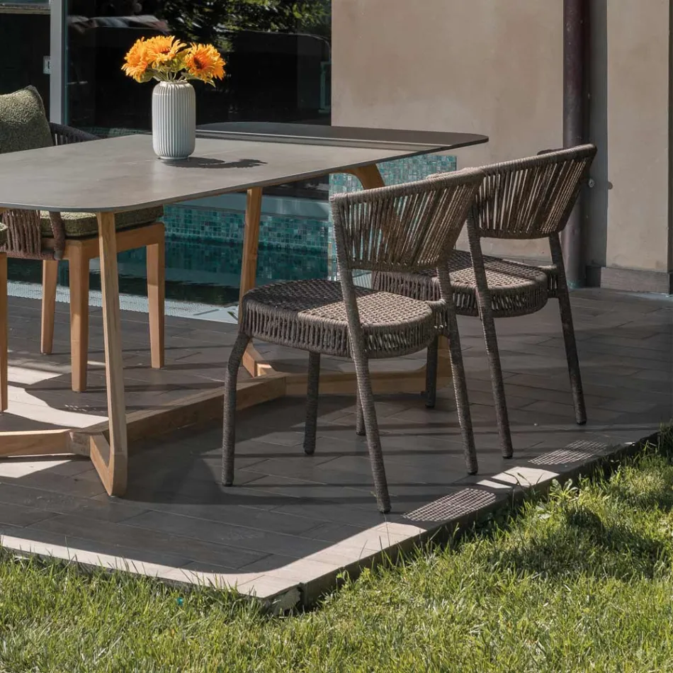 Sedia da Giardino in Alluminio e Intreccio in Corda - Algedi Viadurini