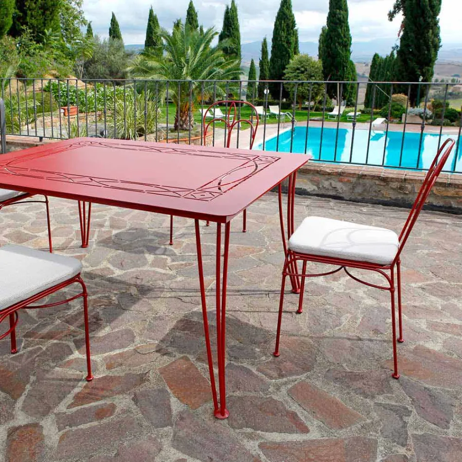 Sedia da Giardino in Ferro Rosso con Cuscino Made in Italy, 2 Pezzi - Agata Viadurini