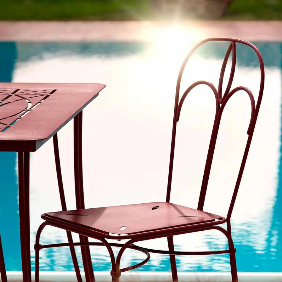 Sedia da Giardino in Ferro Rosso con Cuscino Made in Italy, 2 Pezzi - Agata Viadurini