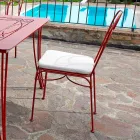 Sedia da Giardino in Ferro Rosso con Cuscino Made in Italy, 2 Pezzi - Agata Viadurini