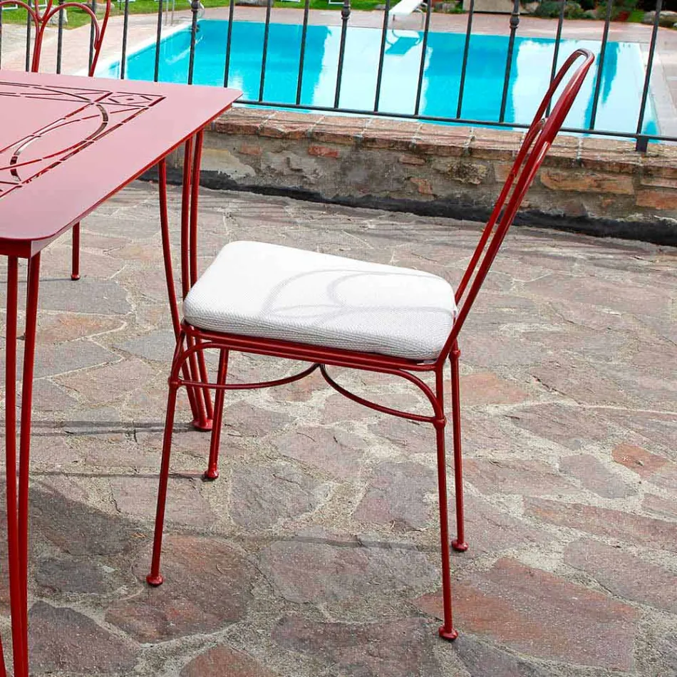 Sedia da Giardino in Ferro Rosso con Cuscino Made in Italy, 2 Pezzi - Agata Viadurini