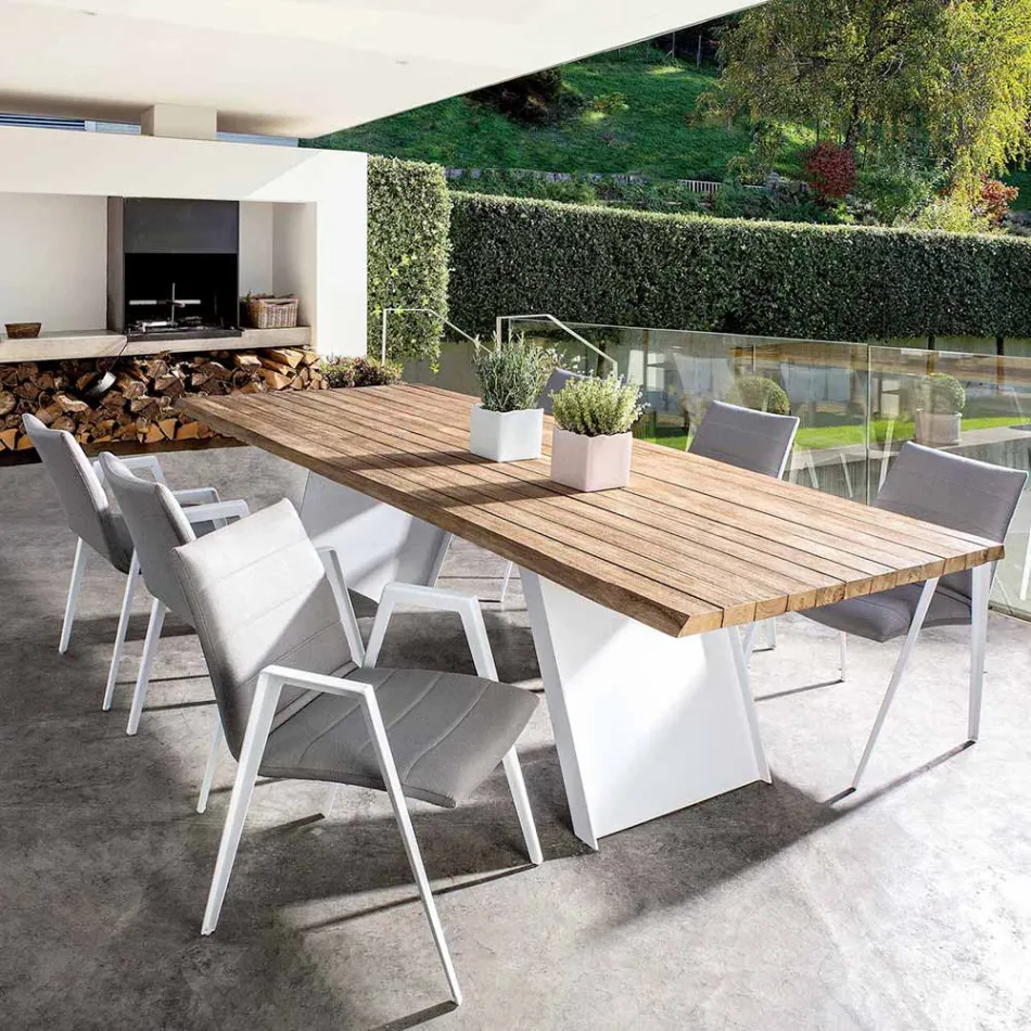Sedia da Giardino Moderna con Braccioli in Alluminio Bianco Homemotion - Liliana Viadurini