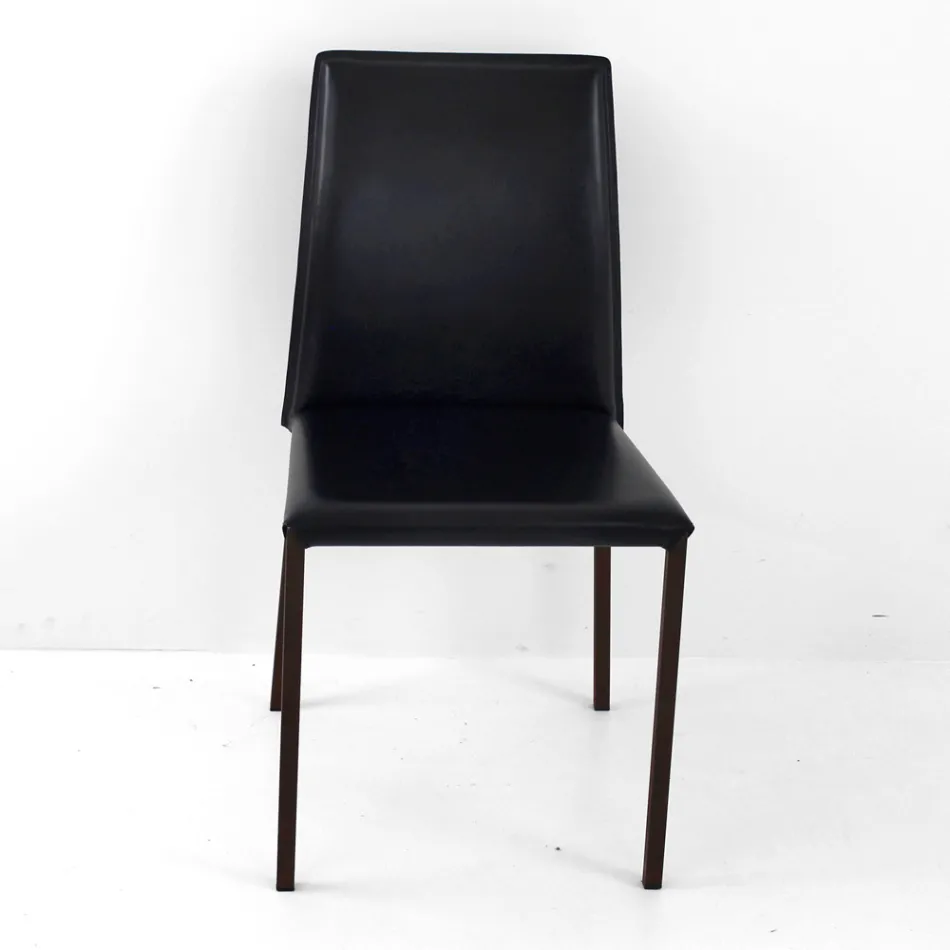 Sedia da Pranzo con Struttura in Corten e Seduta in Cuoio Made in Italy - Orietta Viadurini