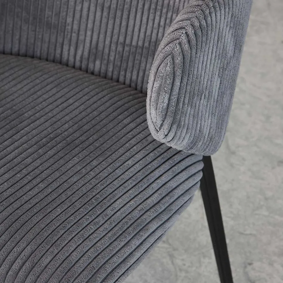 Sedia da Pranzo con Struttura in Metallo e Seduta in Velluto a Coste - Ridni Viadurini