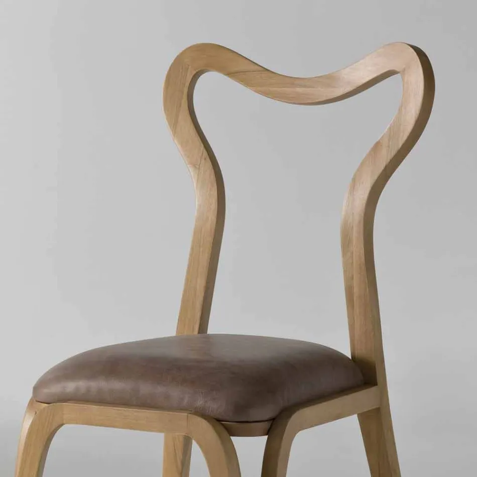 Sedia da pranzo design moderno in legno e pelle, l.41xp.46 cm, Carol Viadurini