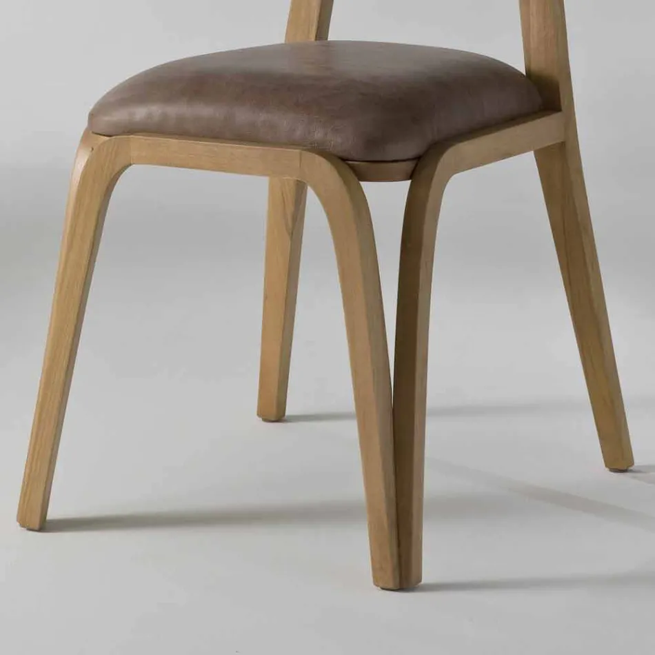 Sedia da pranzo design moderno in legno e pelle, l.41xp.46 cm, Carol Viadurini