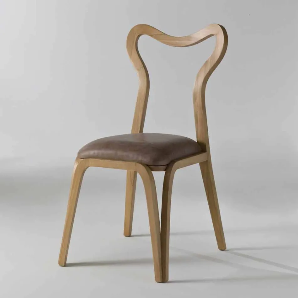 Sedia da pranzo design moderno in legno e pelle, l.41xp.46 cm, Carol Viadurini