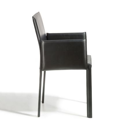 Sedia da Pranzo di Design con Braccioli Rivestita in Cuoio Made in Italy - Tara Viadurini