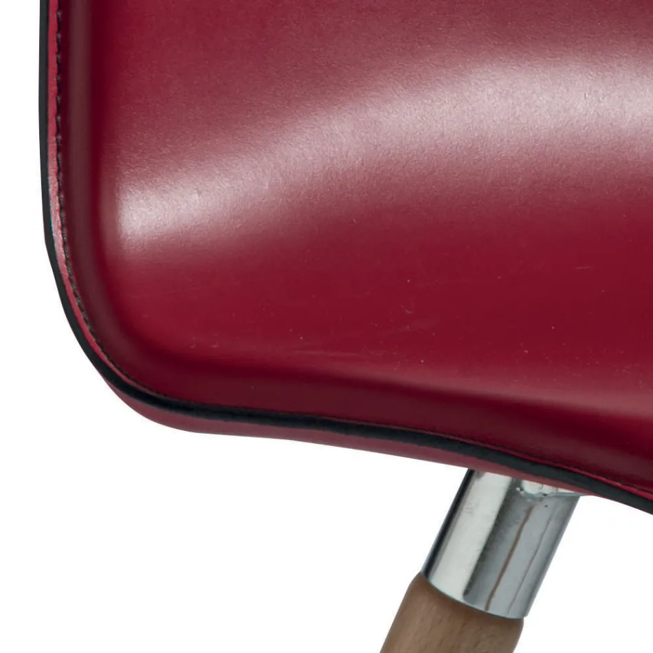 Sedia da Pranzo in Cuoio Rigenerato con Gambe in Legno Made in Italy - Luke Viadurini