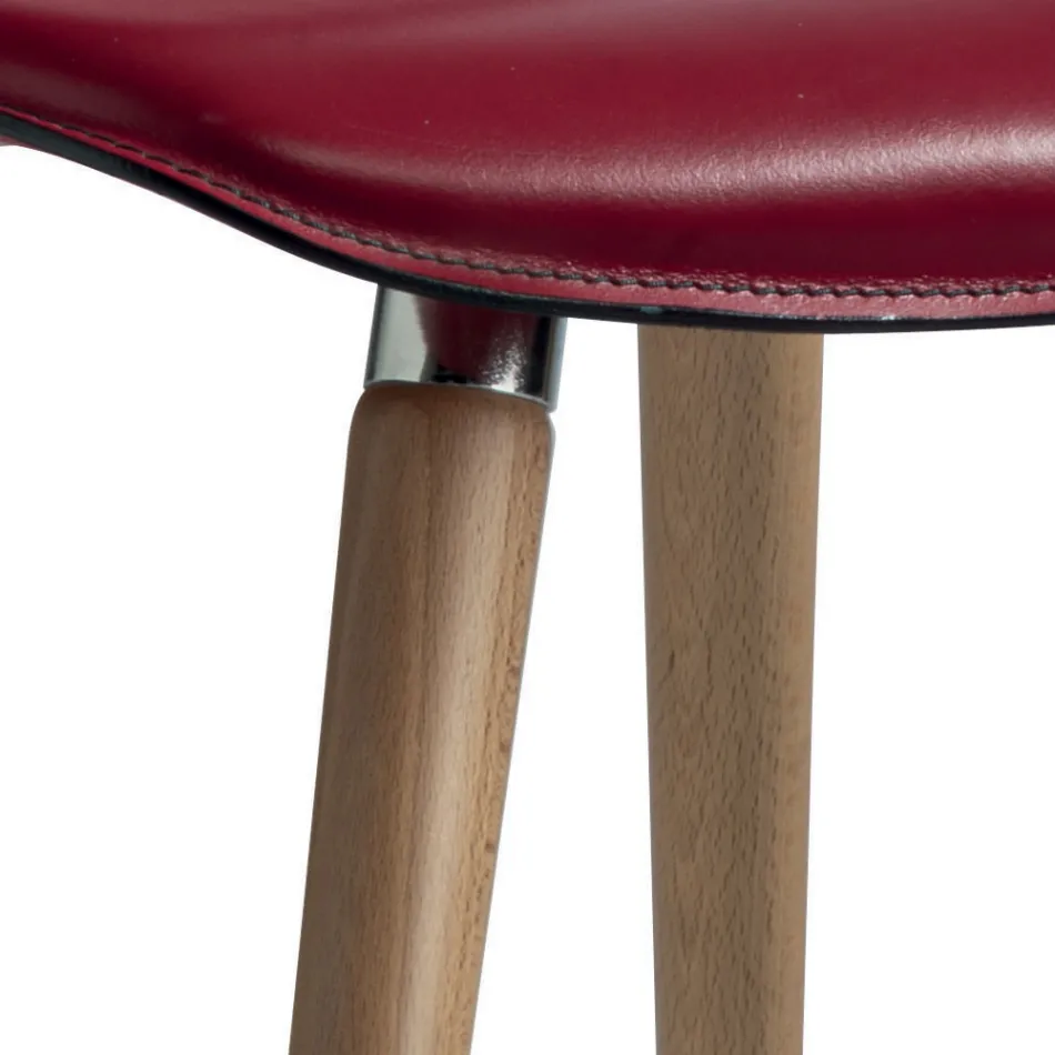 Sedia da Pranzo in Cuoio Rigenerato con Gambe in Legno Made in Italy - Luke Viadurini