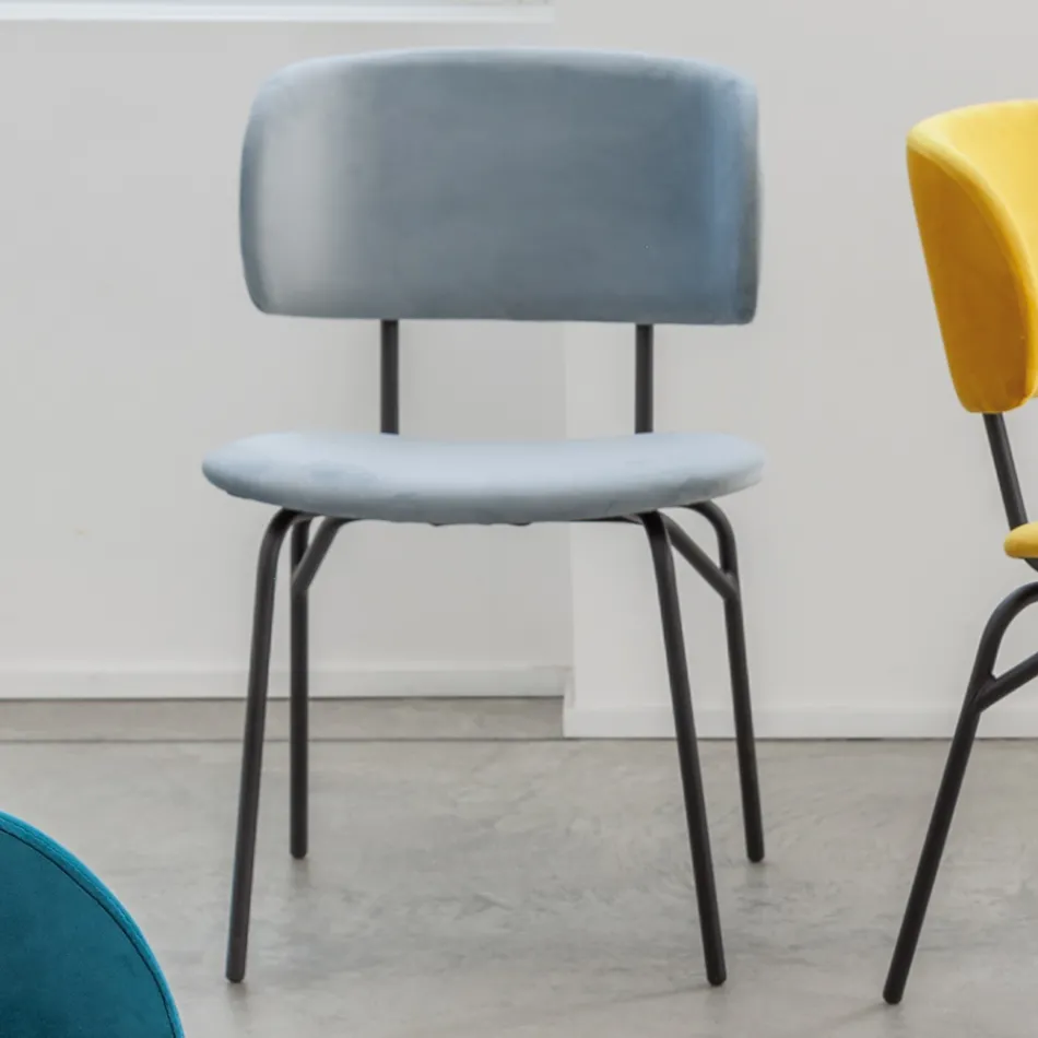 Sedia da Pranzo in Metallo e Velluto Antimacchia, 2 Pezzi - Valnerina Viadurini