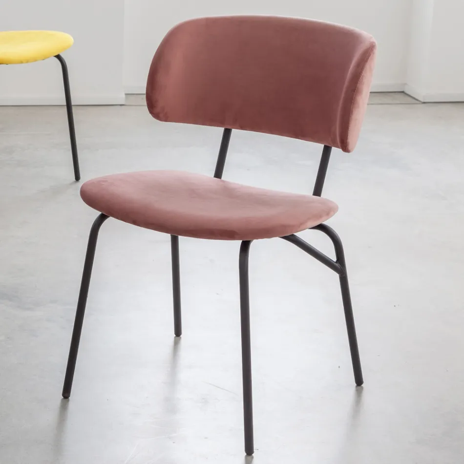 Sedia da Pranzo in Metallo e Velluto Antimacchia, 2 Pezzi - Valnerina Viadurini