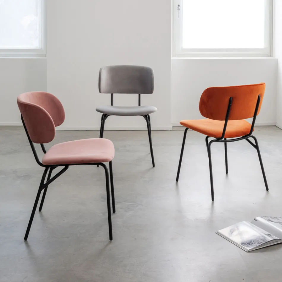 Sedia da Pranzo in Metallo e Velluto Antimacchia, 2 Pezzi - Valnerina Viadurini