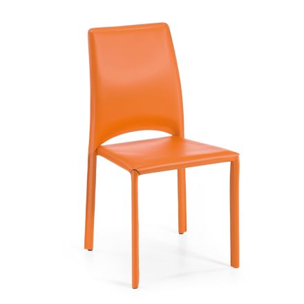 Sedia da Pranzo in Rigenerato di Cuoio Arancione Made in Italy - Albero Viadurini