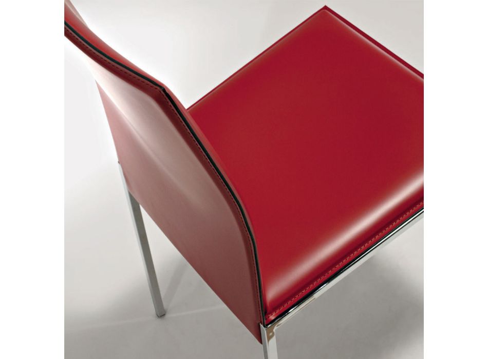 Sedia da Soggiorno in Metallo Cromo e Cuoio Rigenerato di Design - Gautier Viadurini