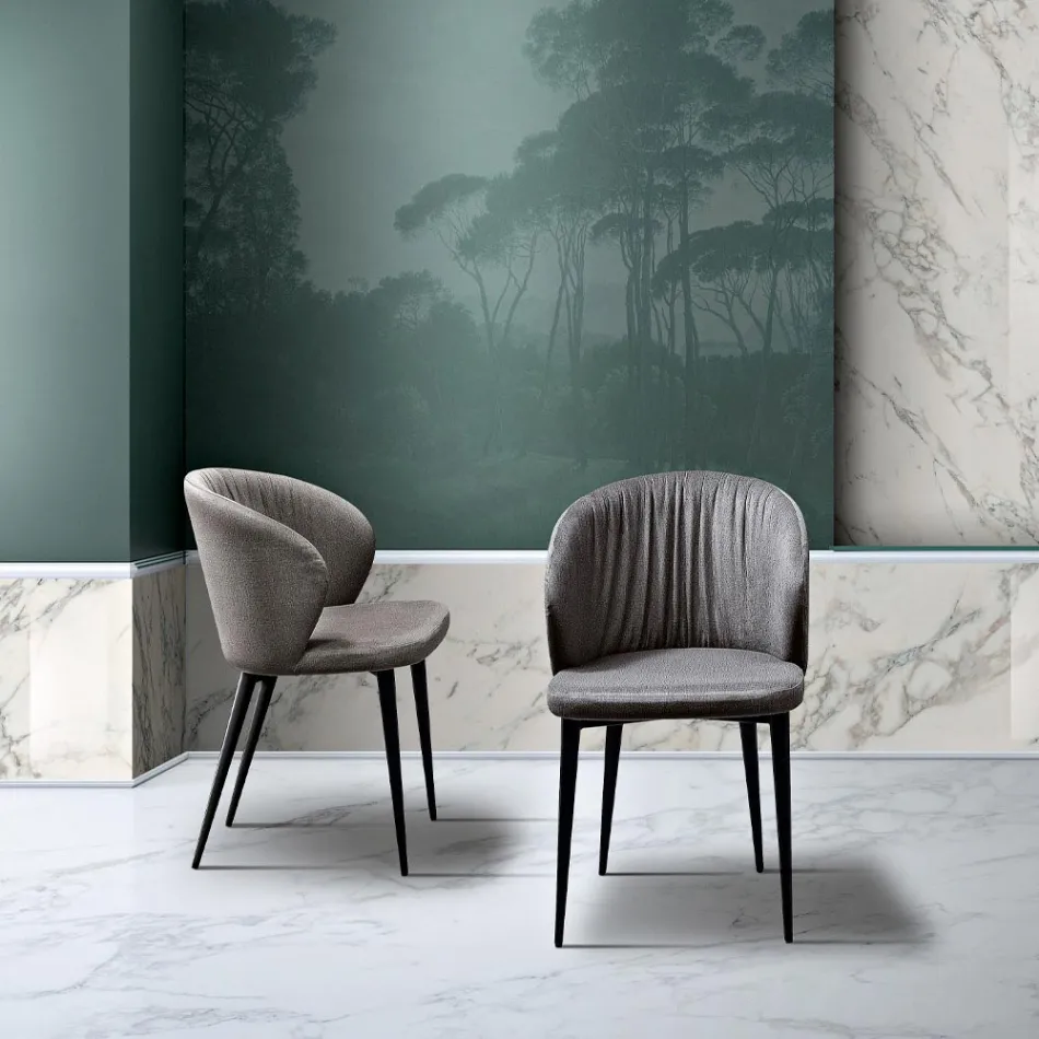 Sedia da Soggiorno in Tessuto e Frassino di Design Elegante - Reginaldo Viadurini