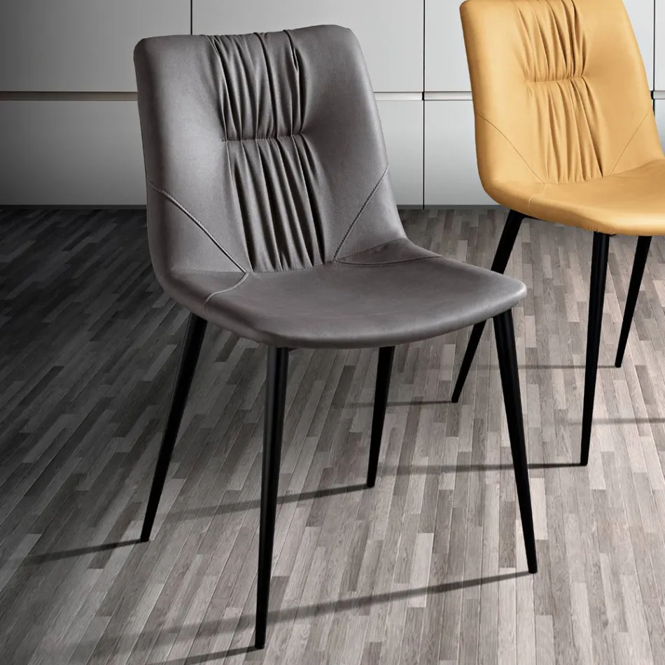 Sedia da Soggiorno in Tessuto Fibrato Effetto Pelle e Metallo Made in Italy - Gohan Viadurini