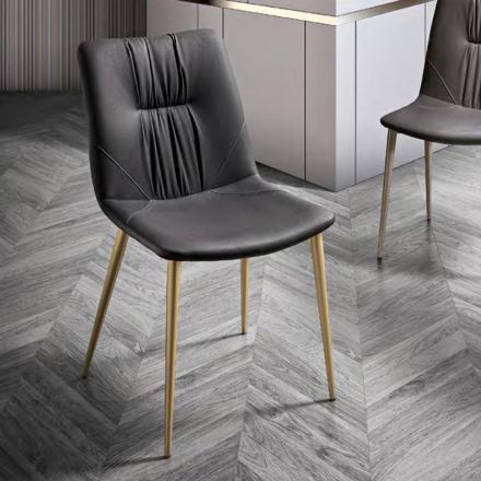 Sedia da Soggiorno in Tessuto Fibrato Effetto Pelle e Metallo Made in Italy - Gohan Viadurini