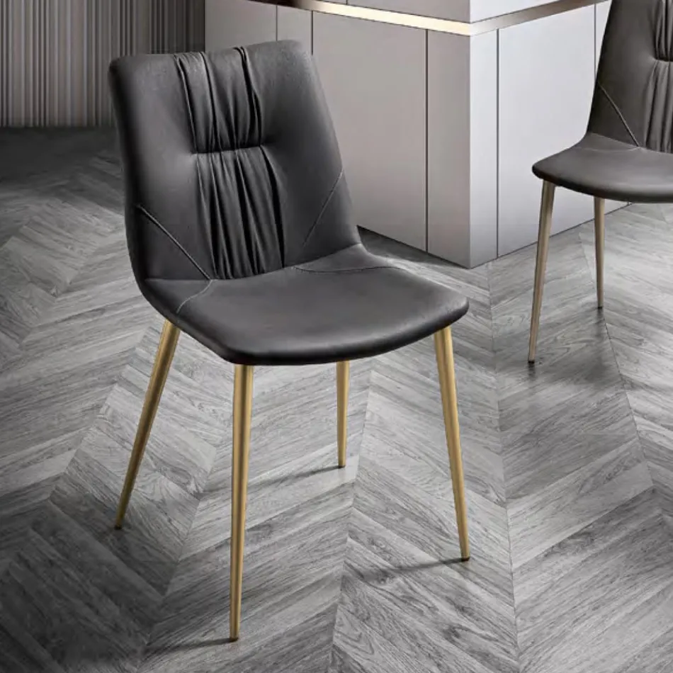 Sedia da Soggiorno in Tessuto Fibrato Effetto Pelle e Metallo Made in Italy - Gohan Viadurini