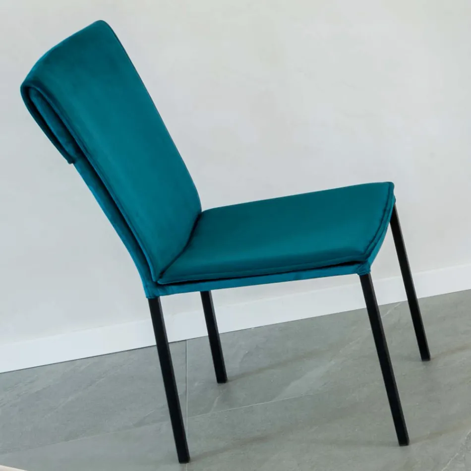 Sedia da Soggiorno in Velluto Antimacchia e Struttura Nera - Haroon Viadurini