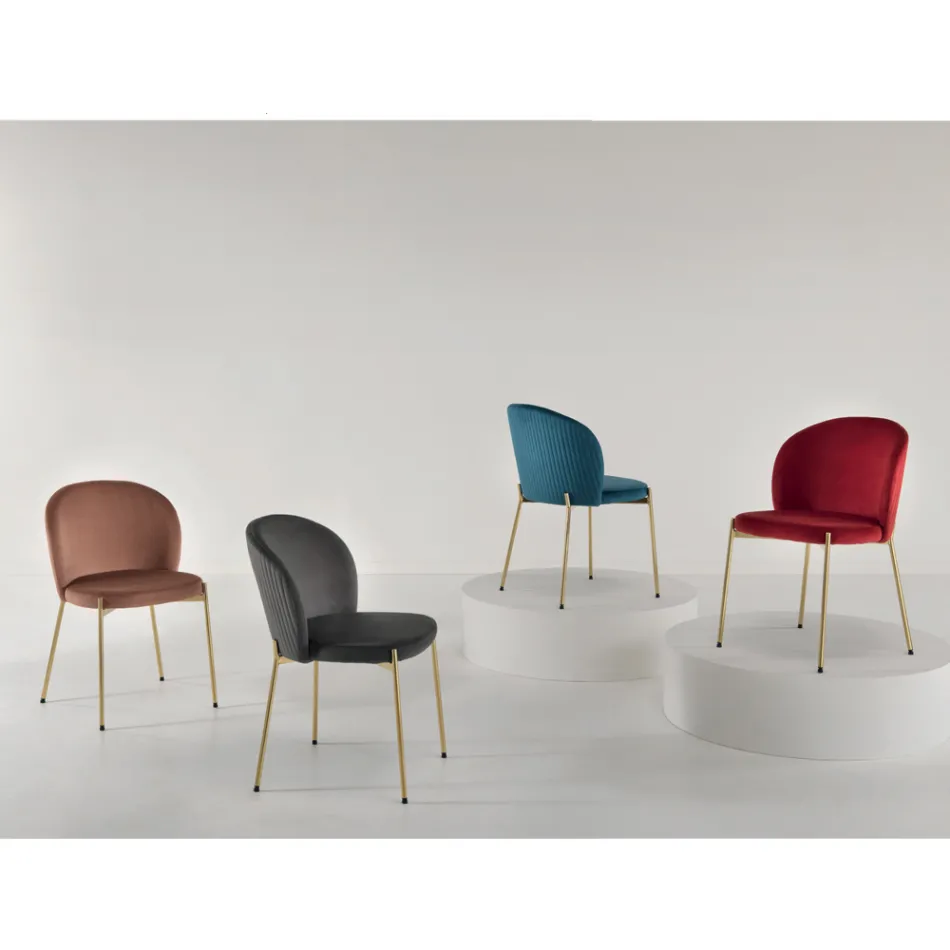 Sedia da Soggiorno in Velluto Imbottito e Metallo Dorato 4 Pezzi - Assunta Viadurini