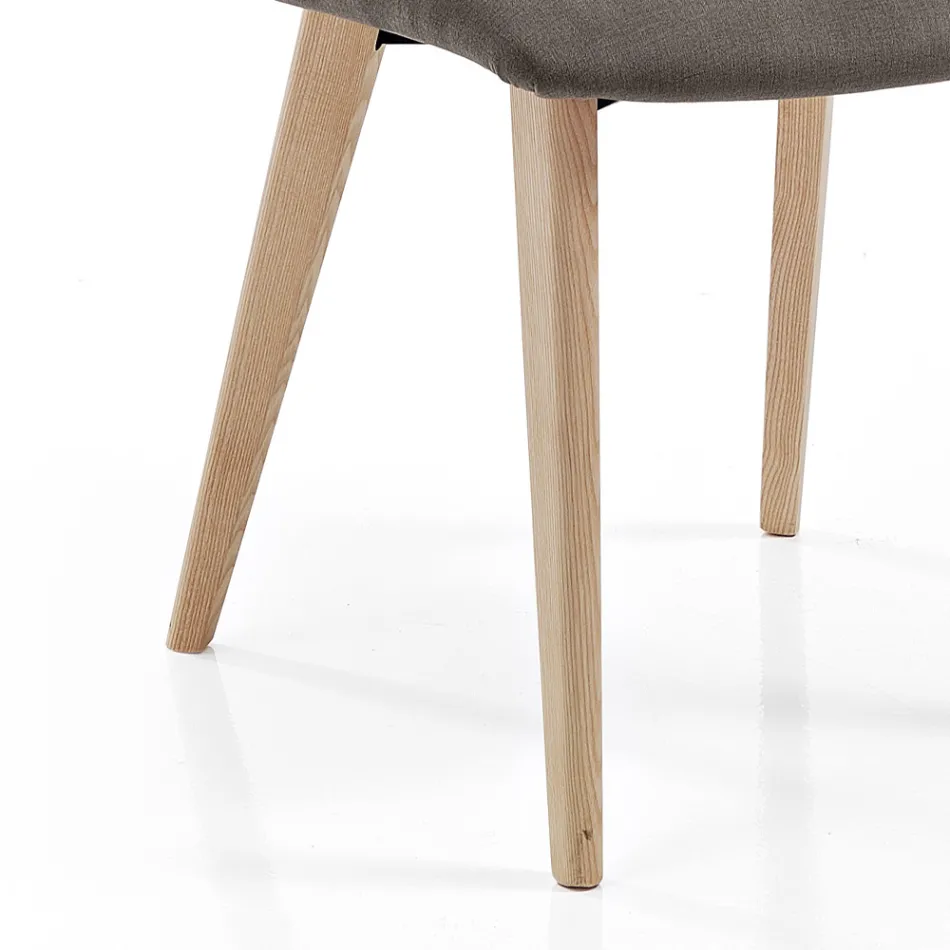 Sedia da Soggiorno Rivestita in Tessuto e Gambe in Frassino Design - Florinda Viadurini
