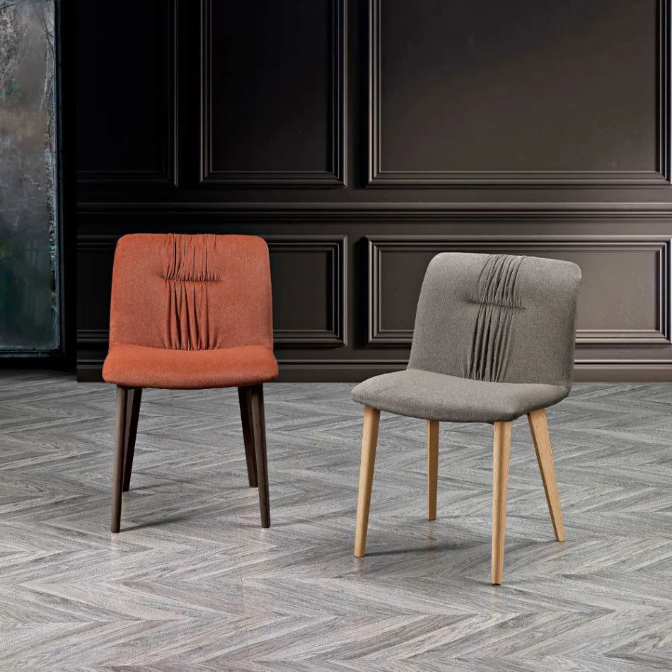 Sedia da Soggiorno Rivestita in Tessuto e Gambe in Frassino Design - Florinda Viadurini
