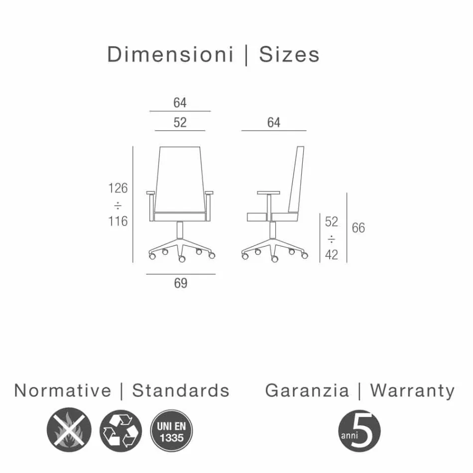 Sedia da ufficio in faggio rivestita in pelle bovina tipo fiore Debora Viadurini