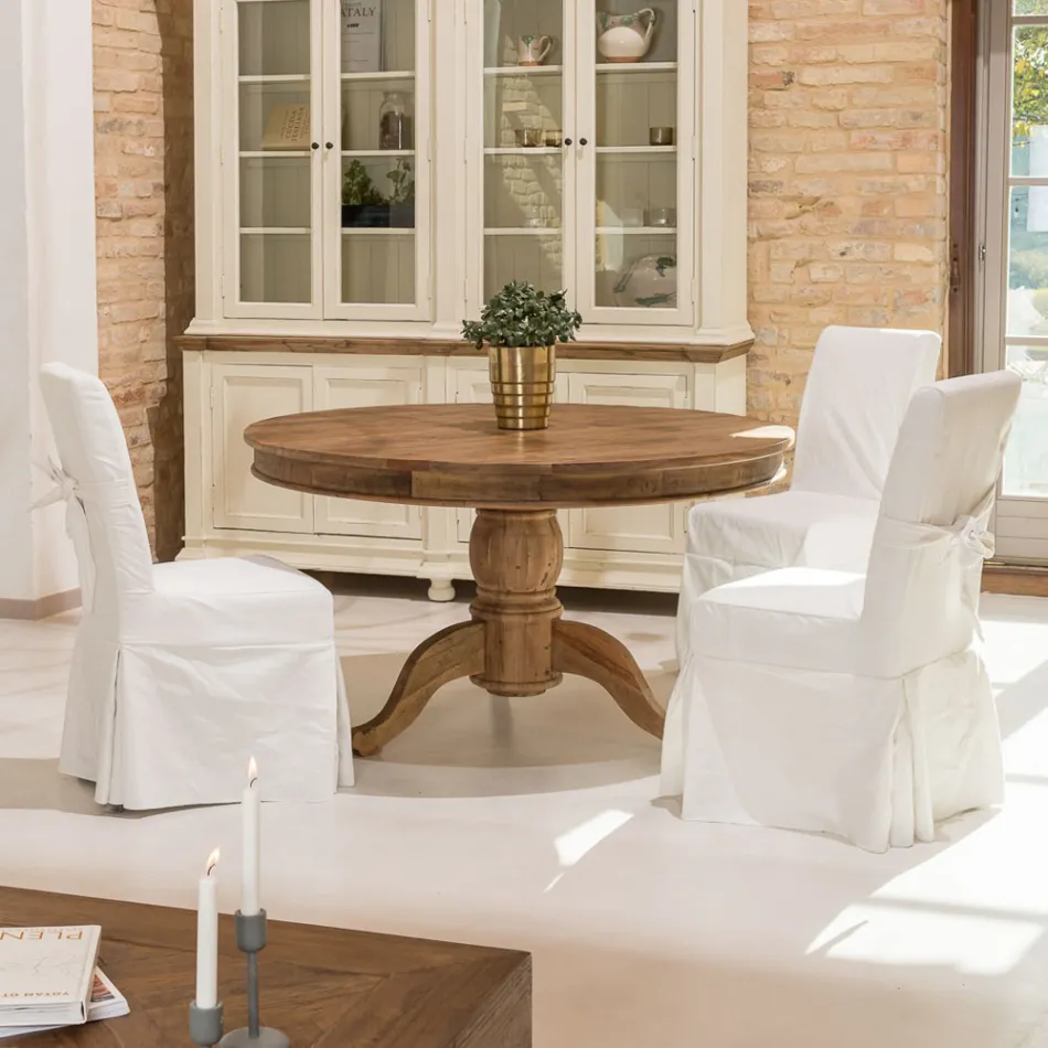 Sedia Decorata con Fiocco da Soggiorno in Legno e Cotone - Slide Viadurini