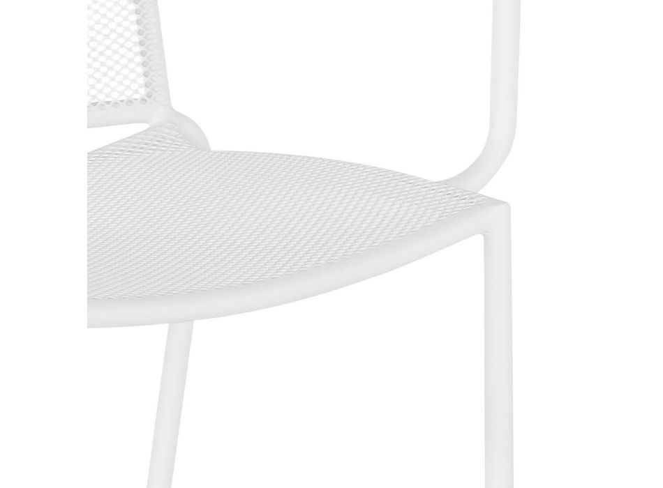 Sedia Design da Giardino con Braccioli Impilabile in Acciaio Bianco - Magamago Viadurini