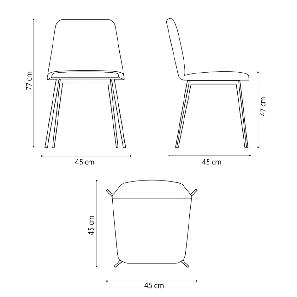 Sedia di Lusso in Pelle con Gambe in Metallo Made in Italy, 2 Pezzi - Molde Viadurini