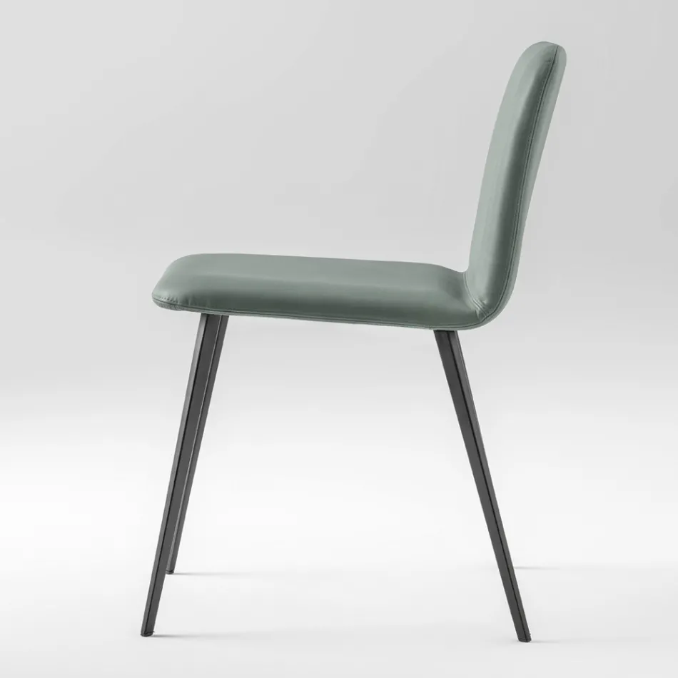 Sedia di Lusso in Pelle con Gambe in Metallo Made in Italy, 2 Pezzi - Molde Viadurini
