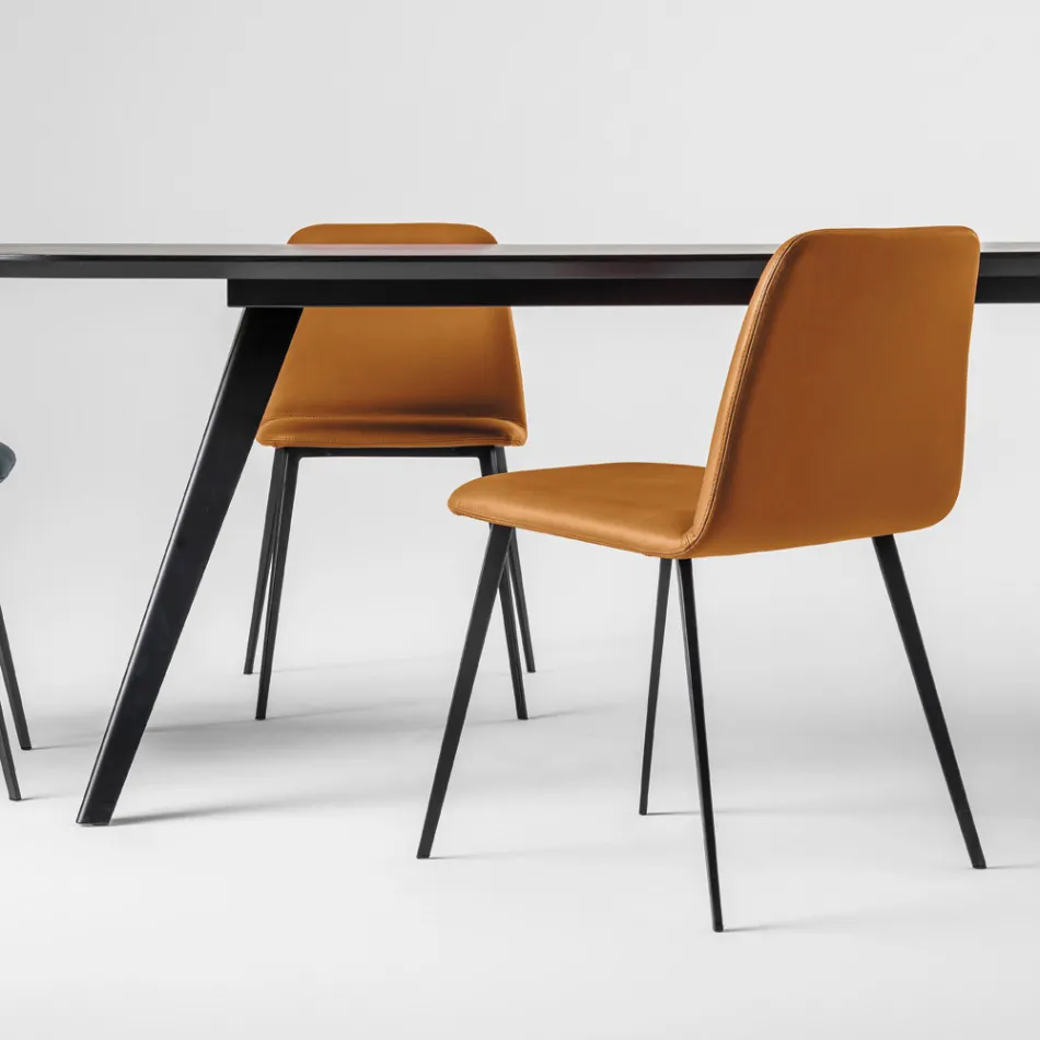 Sedia di Lusso in Pelle con Gambe in Metallo Made in Italy, 2 Pezzi - Molde Viadurini