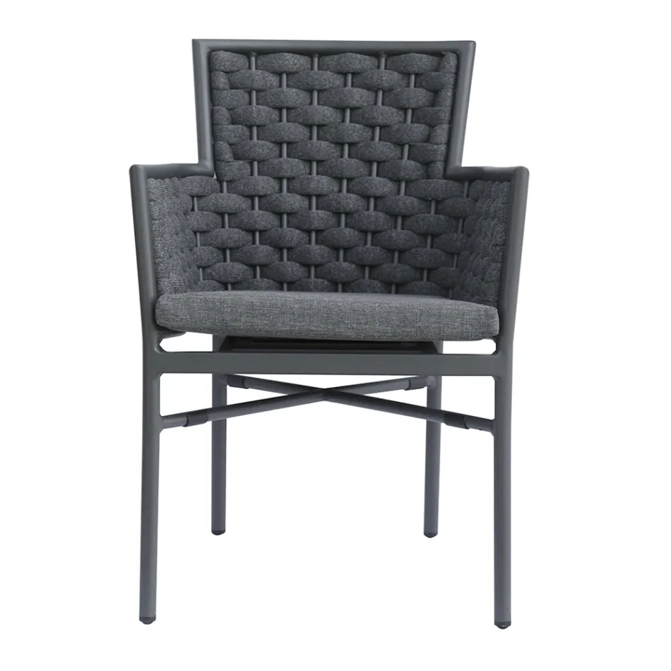 Sedia Impilabile con Braccioli e Schienale in Corda Imbottita - Gardenia Viadurini