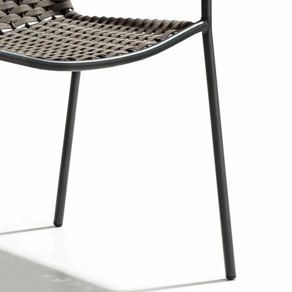 Sedia Impilabile da Giardino con Braccioli in Metallo e Corda, 4 Pezzi - Cabaret Viadurini