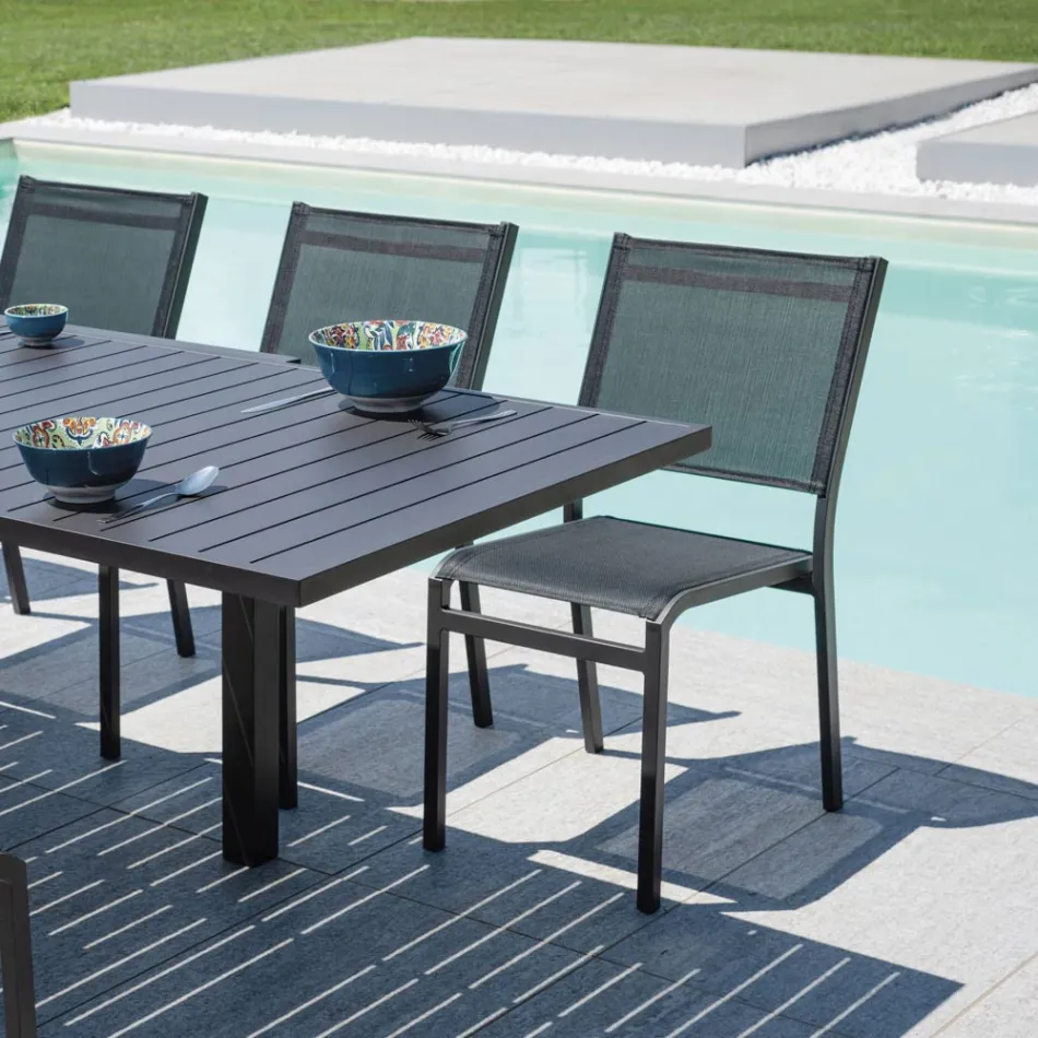 Sedia Impilabile da Giardino in Alluminio e Textilene Bianco o Grigio - Floraforma Viadurini