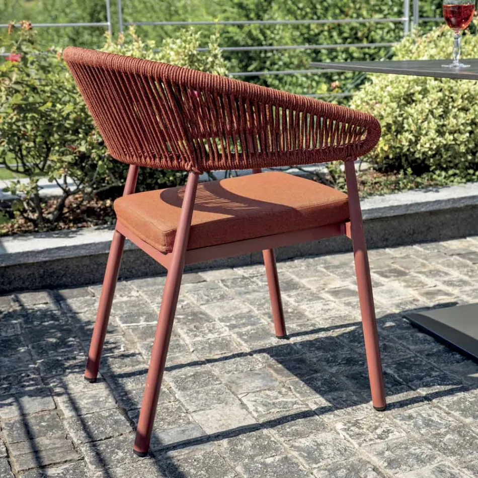 Sedia Impilabile in Alluminio con Cuscino e Schienale in Corda - Frescultura Viadurini