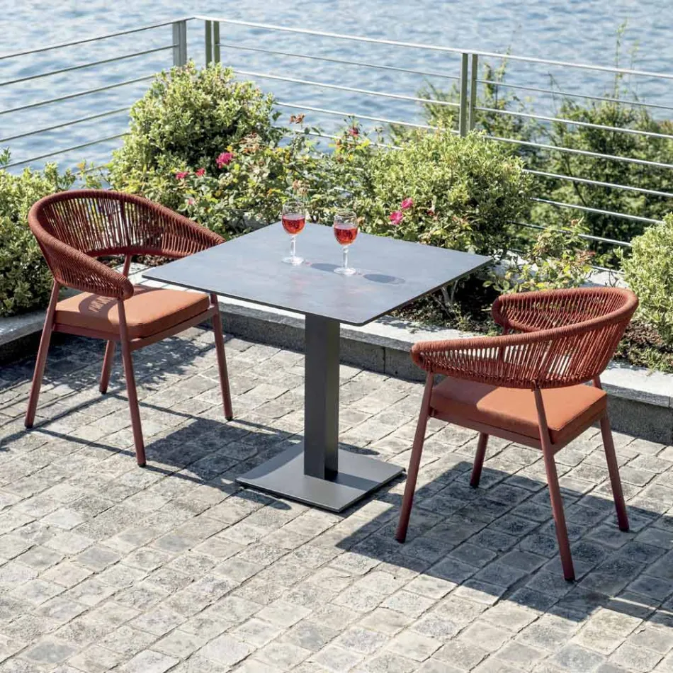 Sedia Impilabile in Alluminio con Cuscino e Schienale in Corda - Frescultura Viadurini