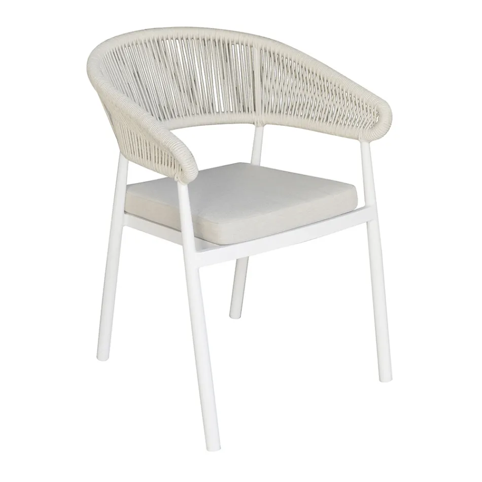 Sedia Impilabile in Alluminio con Cuscino e Schienale in Corda - Frescultura Viadurini